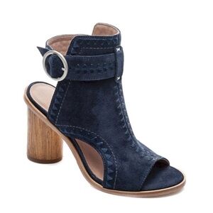 Bernardo Harper Embroidered Peep Toe Heeled Sandal Shootie Navy Blue Size 11